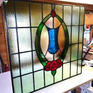 Firewolf Glass Antique Edwardian Shield Stained Glass Window
